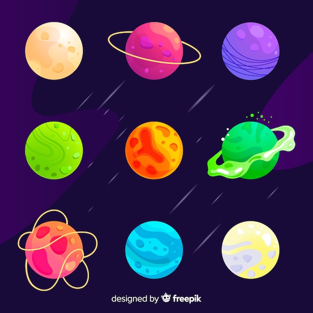 Conjunto de planetas estilo plano