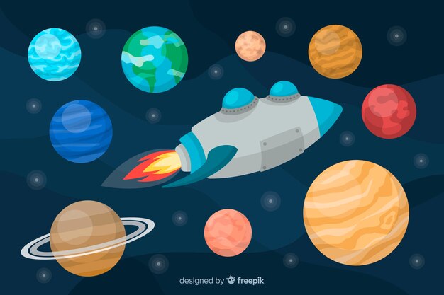 Conjunto de planetas estilo plano