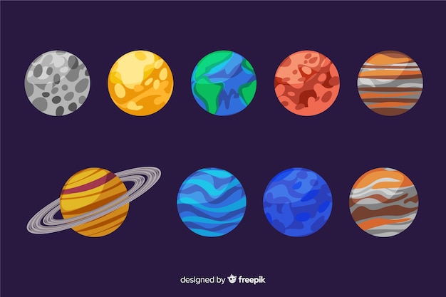 Conjunto de planetas del sistema solar dibujados a mano