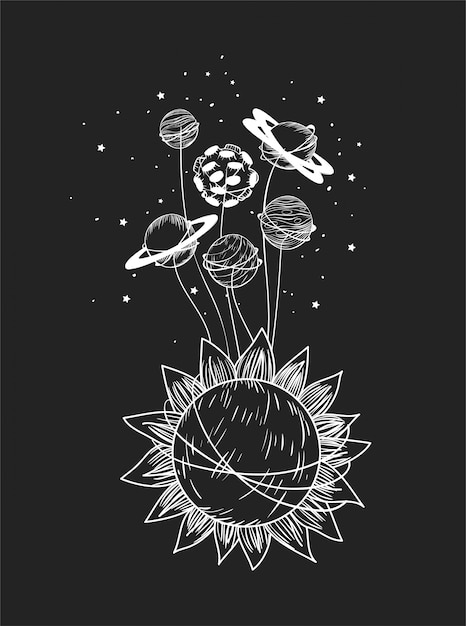 Conjunto de planetas y sol.