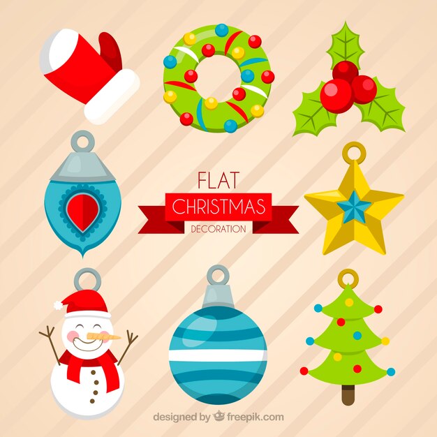 Conjunto plano de adornos navideños