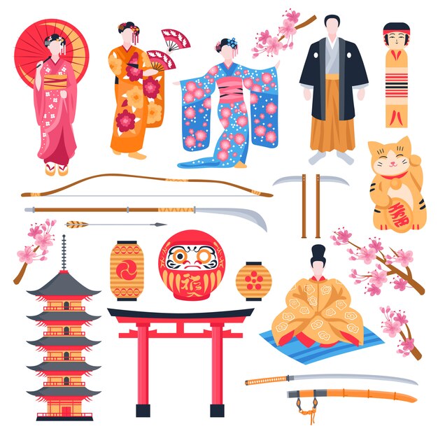 Conjunto plano antiguo de Japón