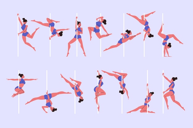 Vector gratuito conjunto plano de bailarines femeninas aisladas en la ilustración vectorial de fondo de color