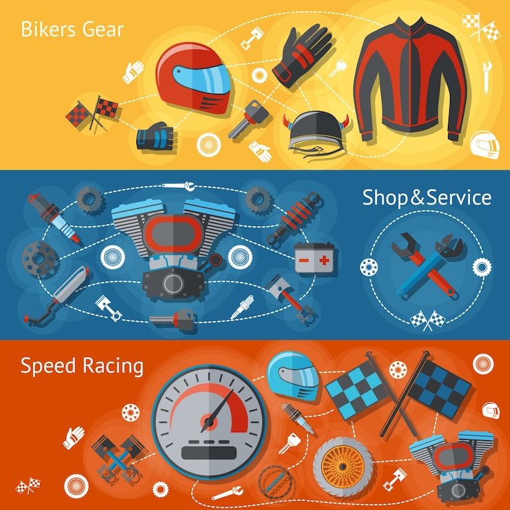 Vector gratuito conjunto plano de banderas de motocicleta
