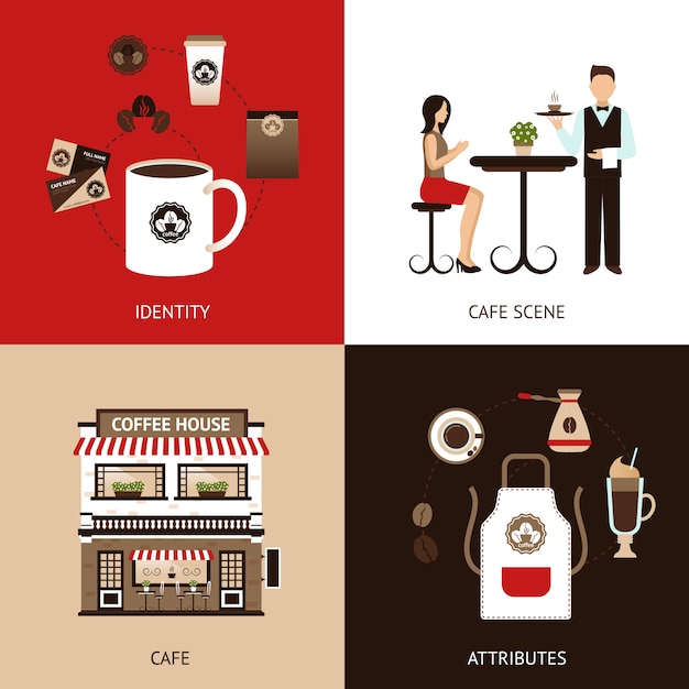 Vector gratuito conjunto plano de café