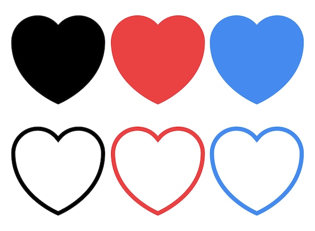 conjunto, de, plano, y, contorno, corazones