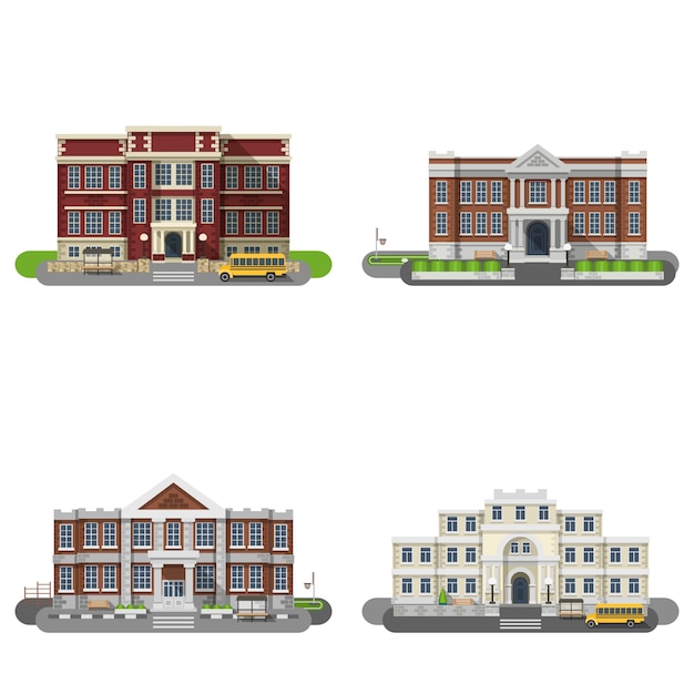 Vector gratuito conjunto plano de edificios escolares