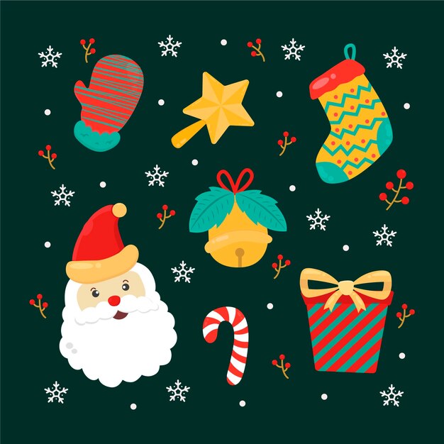 Conjunto plano de elementos de navidad