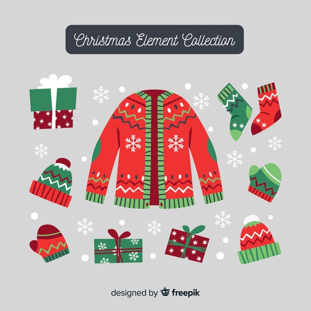 Conjunto plano de elementos navideños
