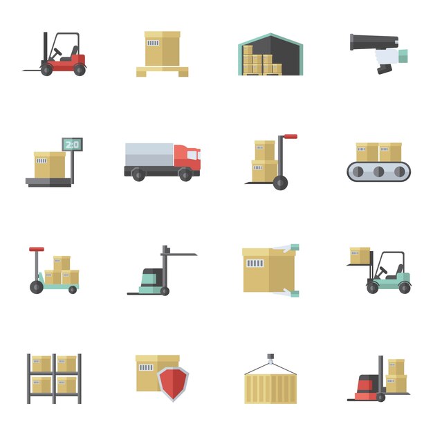 Conjunto plano de iconos de almacén
