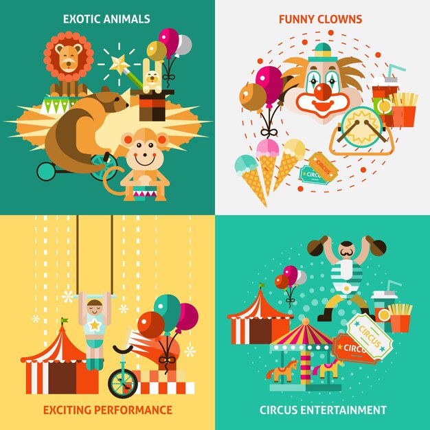 Conjunto plano de iconos de circo