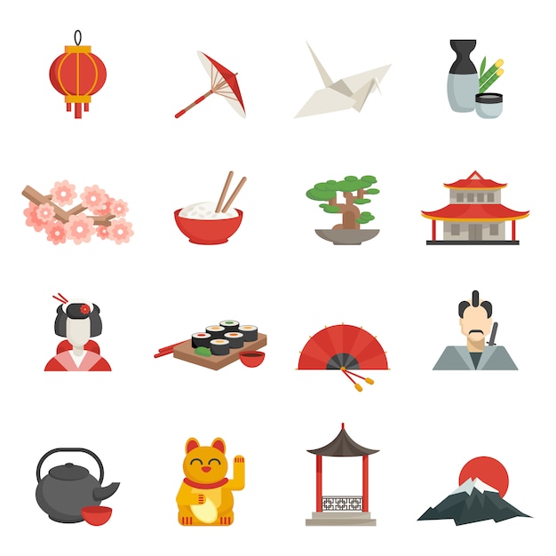 Conjunto plano de iconos japoneses