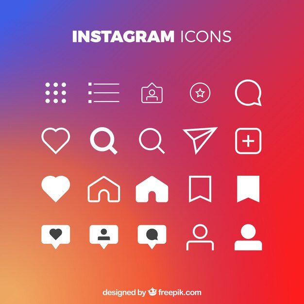 Conjunto plano de iconos y notificaciones de instagram