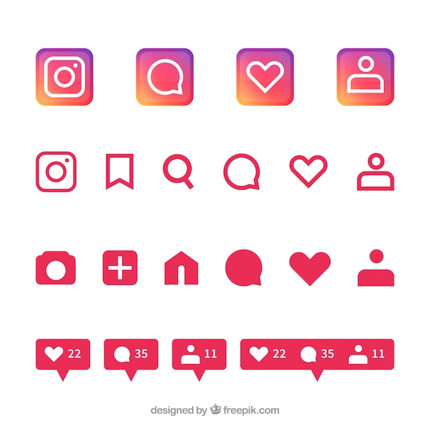 Conjunto plano de iconos y notificaciones de instagram