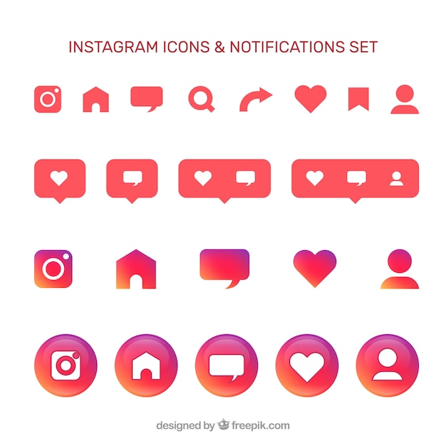 Conjunto plano de iconos y notificaciones de instagram