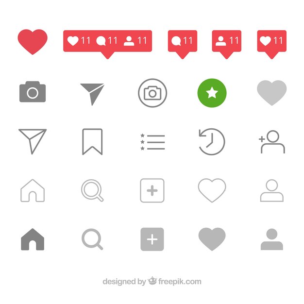 Conjunto plano de iconos y notificaciones de instagram