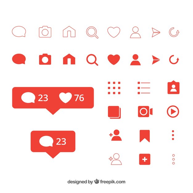 Conjunto plano de iconos y notificaciones de instagram