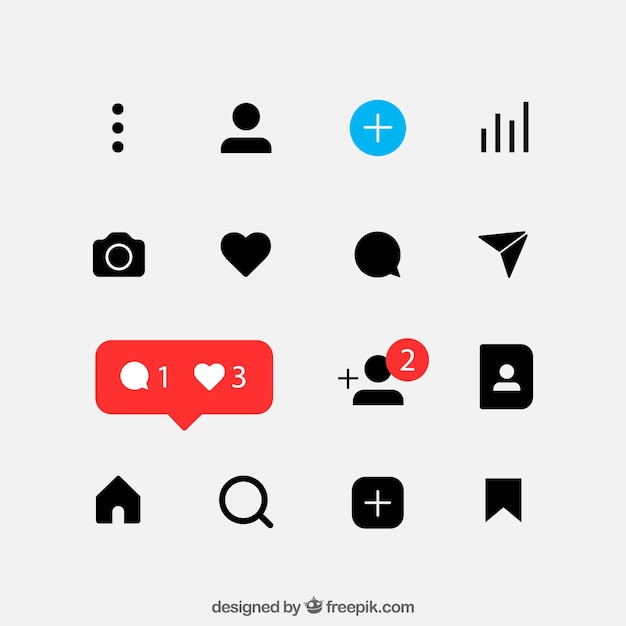 Vector gratuito conjunto plano de iconos y notificaciones de instagram