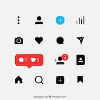 Vector gratuito conjunto plano de iconos y notificaciones de instagram