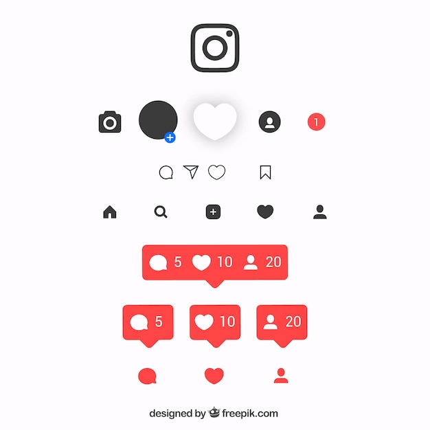 Conjunto plano de iconos y notificaciones de instagram