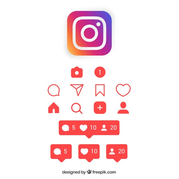 Conjunto plano de iconos y notificaciones de instagram