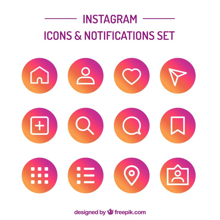 Vector gratuito conjunto plano de iconos y notificaciones de instagram
