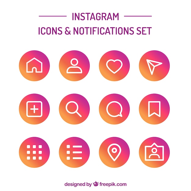 Conjunto plano de iconos y notificaciones de instagram