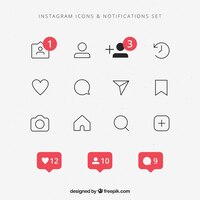 Vector gratis conjunto plano de iconos y notificaciones de instagram