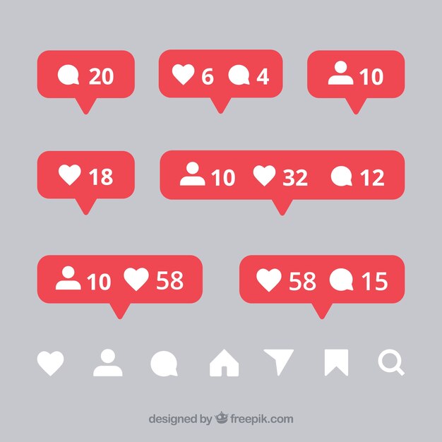 Conjunto plano de iconos y notificaciones de instagram