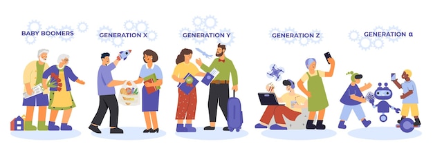 Vector gratuito conjunto plano de personas de generaciones