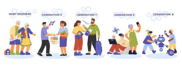 Conjunto plano de personas de generaciones