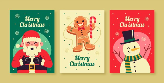 Conjunto plano de tarjetas de felicitación de feliz navidad
