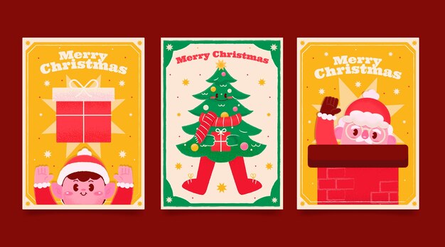 Conjunto plano de tarjetas de felicitación de feliz navidad