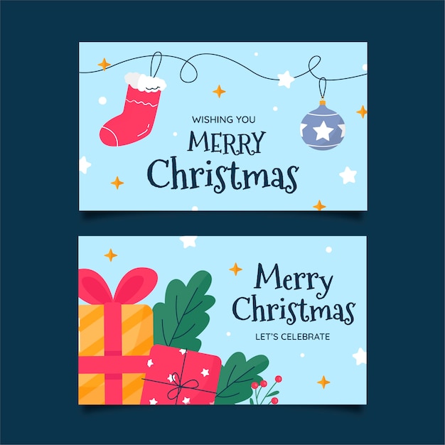 Vector gratuito conjunto plano de tarjetas de felicitación de feliz navidad