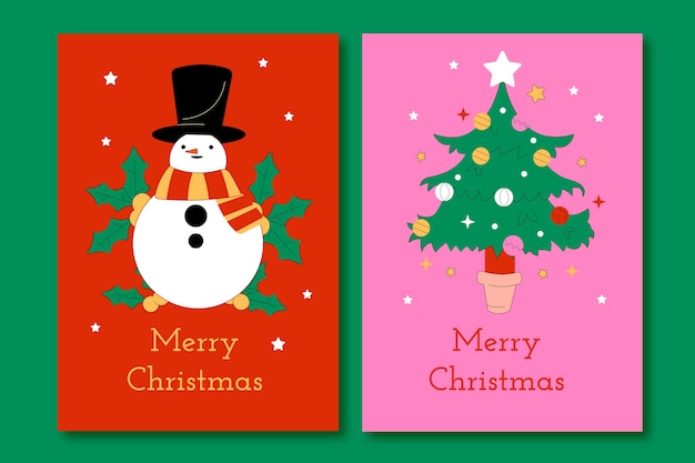 Conjunto plano de tarjetas de felicitación de feliz navidad