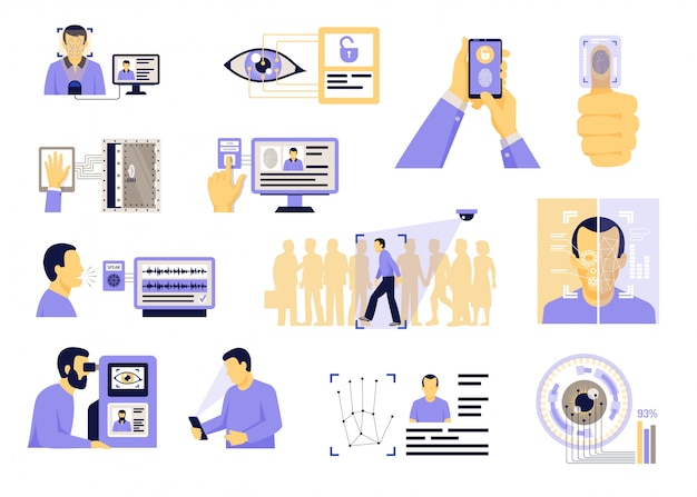 Vector gratuito conjunto plano de tecnologías de identificación