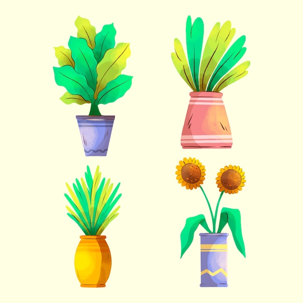 Vector gratuito conjunto de plantas de acuarela