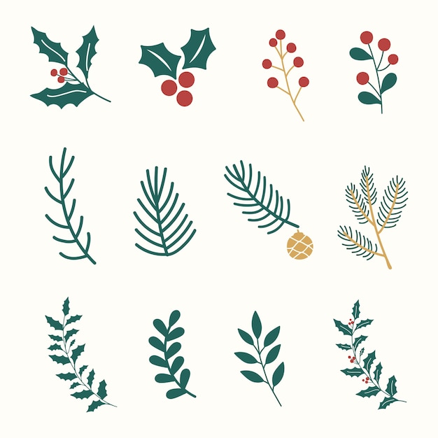 Vector gratuito conjunto de plantas navideñas