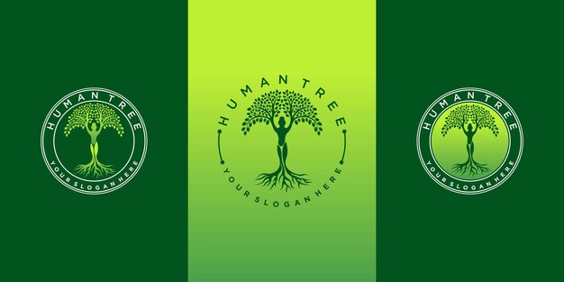 Conjunto de plantilla de diseño de logotipo de árbol humano con degradados verdes concepto de color premium vekto