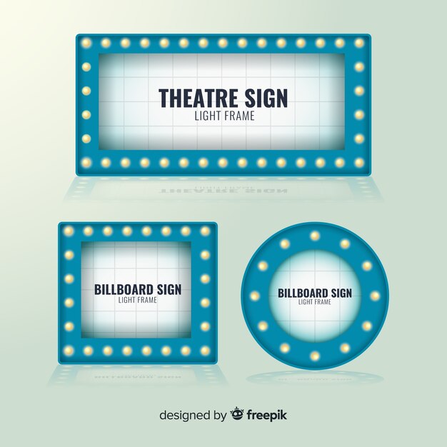 Conjunto de plantilla de signo de teatro plano