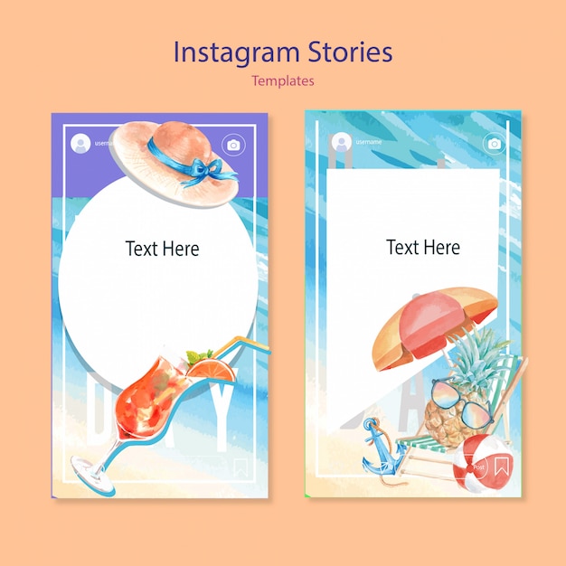 Vector gratuito conjunto de plantillas de acuarela de instagram