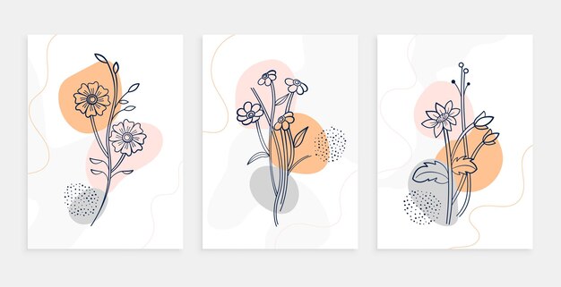 Conjunto de plantillas de carteles de arte de línea de flores botánicas