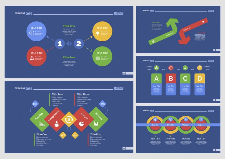 Vector gratuito conjunto de plantillas de cinco estrategias de diapositivas