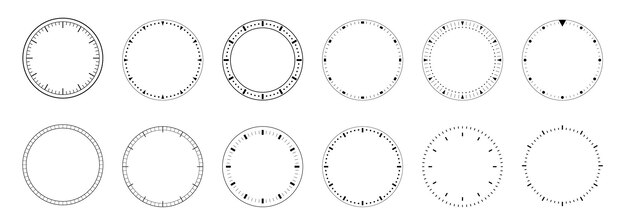 Conjunto de plantillas de diales de reloj Círculo de medición en blanco Escala aislada Conjunto De plantillas de reloj clásico mecánico