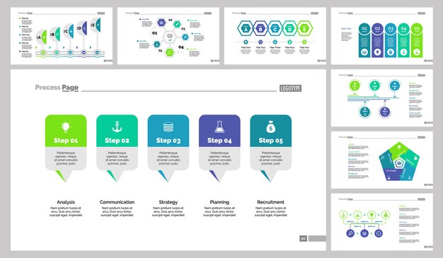 Conjunto de plantillas de diapositivas de ocho flujos de trabajo
