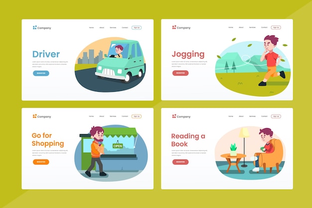 Conjunto de plantillas de diseño de páginas web para niños Conceptos de ilustración vectorial para el desarrollo de sitios web y sitios web móviles