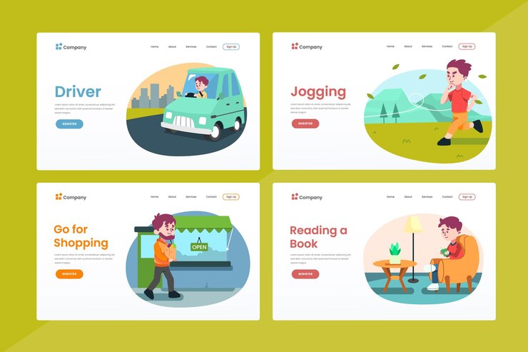 Vector gratuito conjunto de plantillas de diseño de páginas web para niños conceptos de ilustración vectorial para el desarrollo de sitios web y sitios web móviles