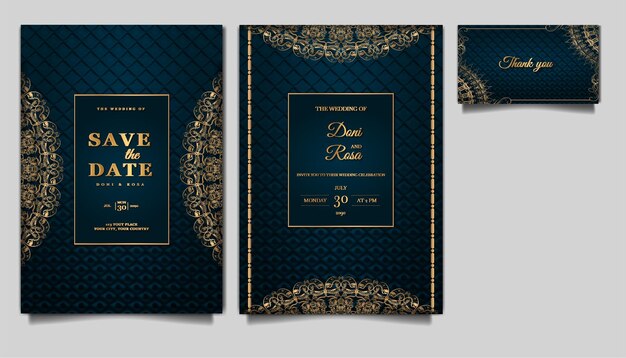 Conjunto de plantillas de diseño de papel de tarjeta de invitación de boda de lujo