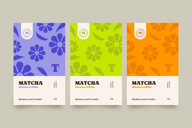 Conjunto de plantillas de etiquetas de té de diseño plano