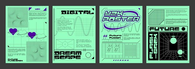 Vector gratuito conjunto de plantillas de folletos con vibraciones retro futuristas